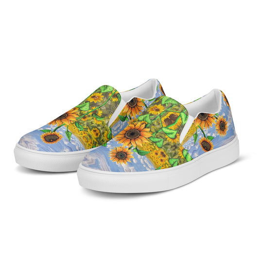 Sunflowers womens slip-on canvas shoes - geometric artwork pattern