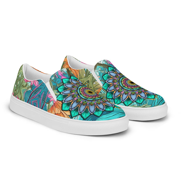 Aquamarine Mandala women’s slip - on canvas shoes - Flowstate Apparel