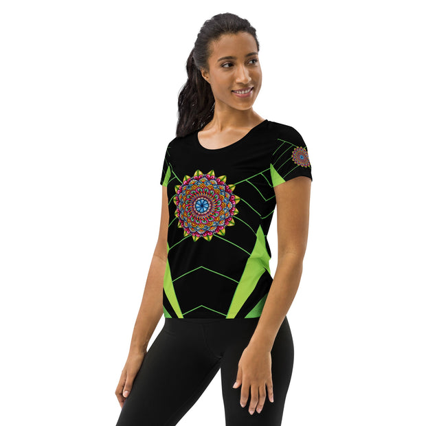 Circus Mandala Black Women's Athletic T-shirt - Martin K Designs
