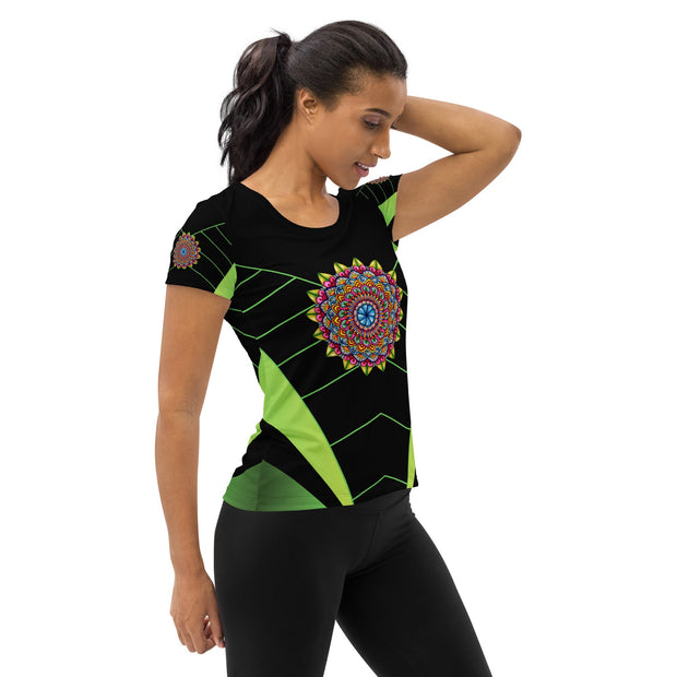 Circus Mandala Black Women's Athletic T-shirt - Martin K Designs