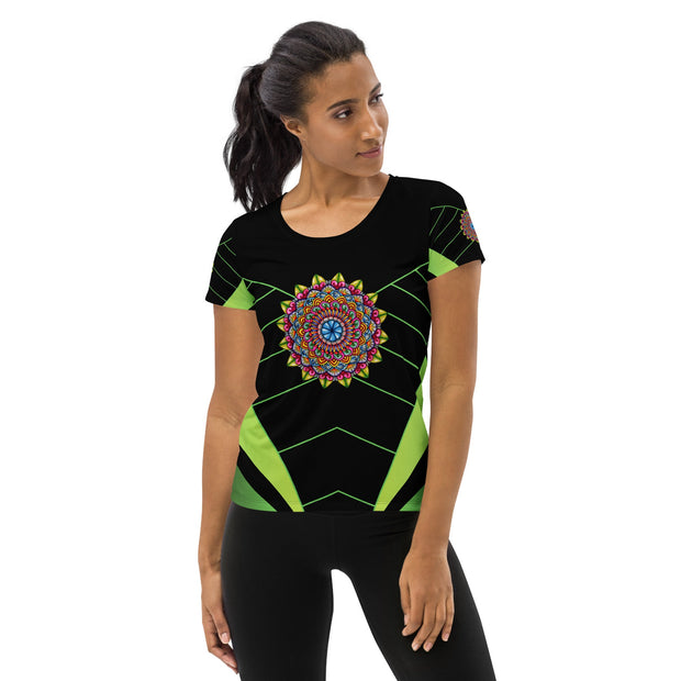 Circus Mandala Black Women's Athletic T-shirt - Martin K Designs