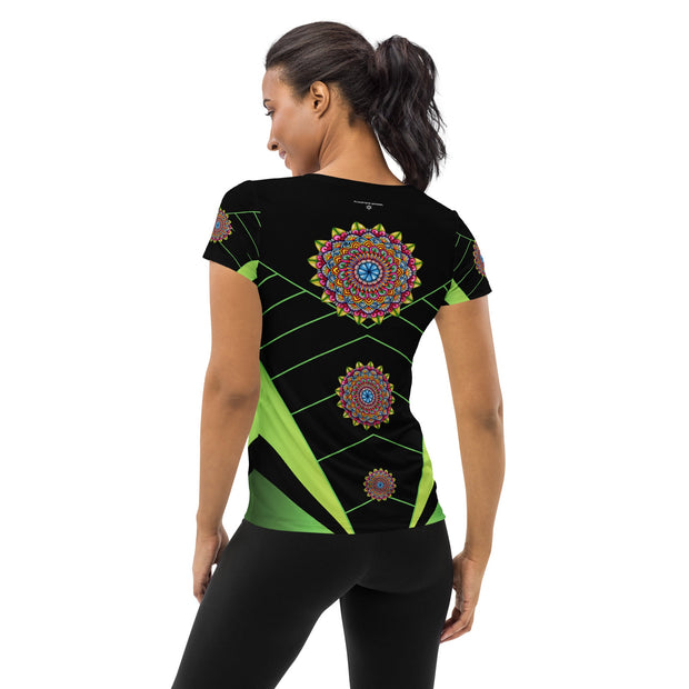Circus Mandala Black Women's Athletic T-shirt - Martin K Designs