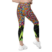Circus Mandala High Rise Capri Leggings with pockets - Martin K Designs