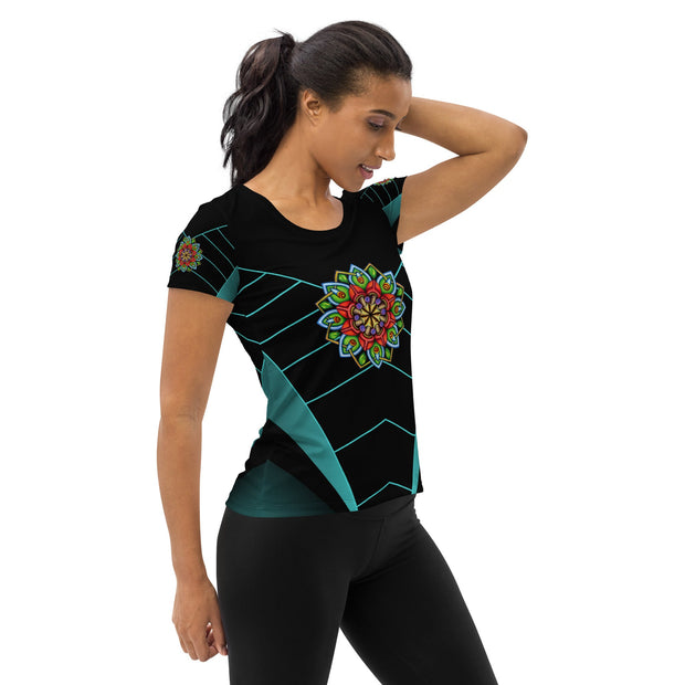 Ecstatic Mandala Black Women's Athletic T-shirt - Martin K Designs