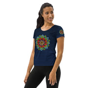 Ecstatic Mandala Navy Women's Athletic T-shirt - Martin K Designs