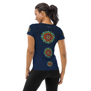 Ecstatic Mandala Navy Women's Athletic T-shirt - Martin K Designs