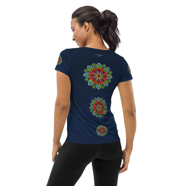 Ecstatic Mandala Navy Women's Athletic T-shirt - Martin K Designs