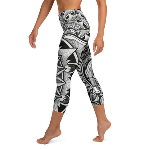 Fire Mandala High Rise Yoga Capri Leggings with pockets - Martin K Designs