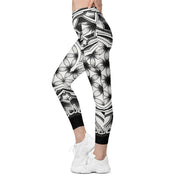 Flower of Life I Mandala 12 Black Capri High Rise Leggings with pockets - Martin K Designs