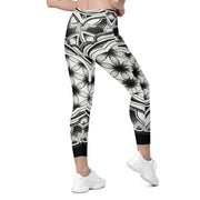 Flower of Life I Mandala 12 Black Capri High Rise Leggings with pockets - Martin K Designs