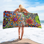 Flowers Over Dark Beach Towel - Martin K Designs