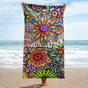 Flowers Over Dark Beach Towel - Martin K Designs