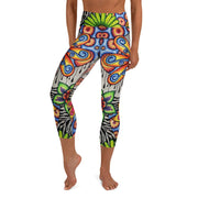 Flowers Over Dark High Rise Yoga Capri Leggings with Inside Pocket - Martin K Designs