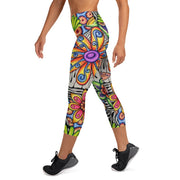 Flowers Over Dark High Rise Yoga Capri Leggings with Inside Pocket - Martin K Designs