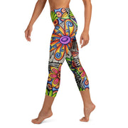 Flowers Over Dark High Rise Yoga Capri Leggings with Inside Pocket - Martin K Designs