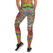 Flowers Over Dark High Rise Yoga Capri Leggings with Inside Pocket - Martin K Designs