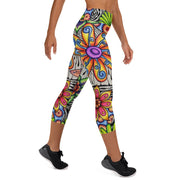 Flowers Over Dark High Rise Yoga Capri Leggings with Inside Pocket - Martin K Designs