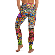 Flowers Over Dark High Rise Yoga Leggings with Inside Pocket - Martin K Designs