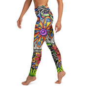 Flowers Over Dark High Rise Yoga Leggings with Inside Pocket - Martin K Designs