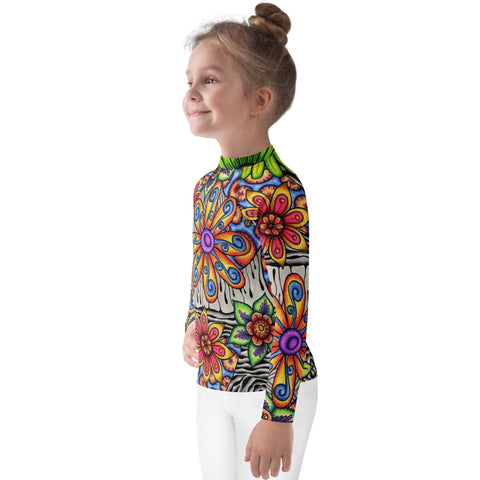 Flowers Over Dark Kids Rash Guard - Martin K Designs