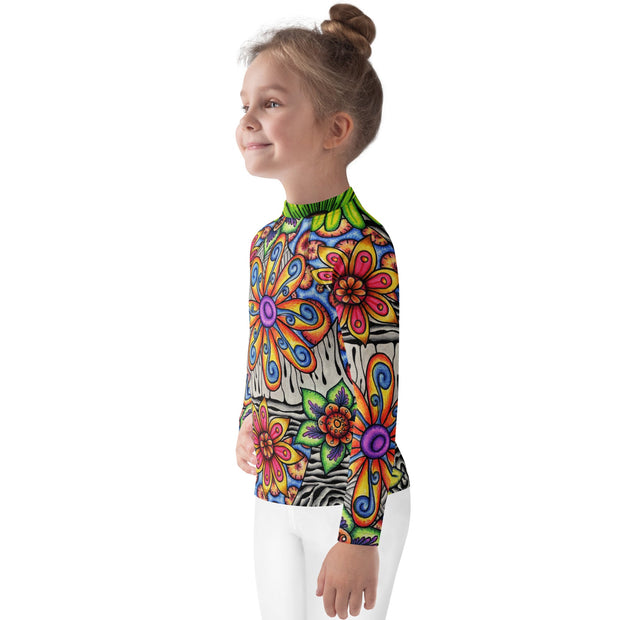 Flowers Over Dark Kids Rash Guard - Martin K Designs