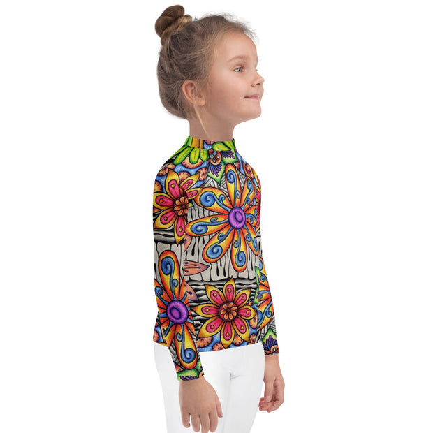 Flowers Over Dark Kids Rash Guard - Martin K Designs