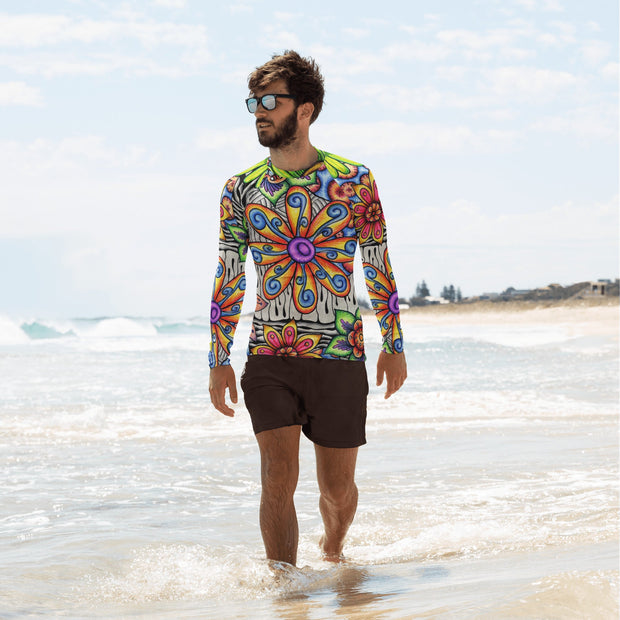 Flowers Over Dark Men's Rash Guard - Martin K Designs