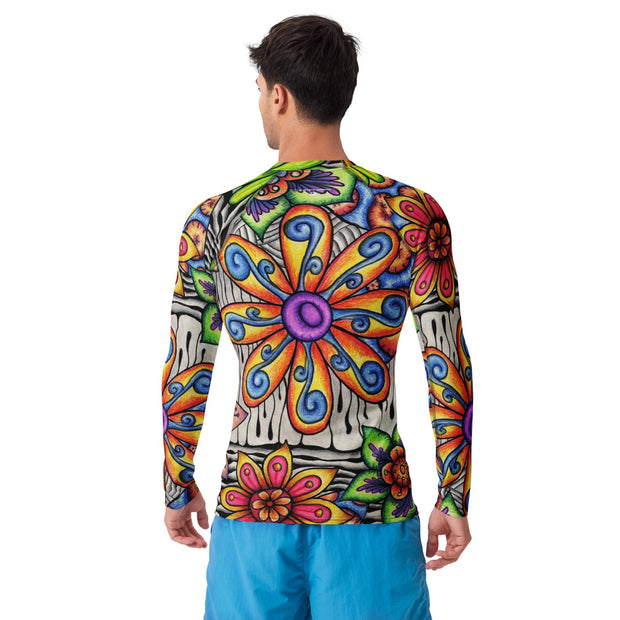 Flowers Over Dark Men's Rash Guard - Martin K Designs