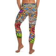 Flowers Over Dark Mid Rise Capri Leggings - Martin K Designs