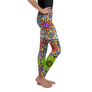Flowers Over Dark Mid Rise Youth Leggings - Martin K Designs