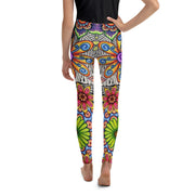 Flowers Over Dark Mid Rise Youth Leggings - Martin K Designs