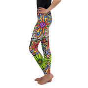 Flowers Over Dark Mid Rise Youth Leggings - Martin K Designs