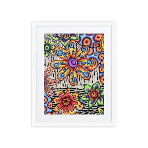 Flowers Over Dark Poster framed print with mat - Martin K Designs
