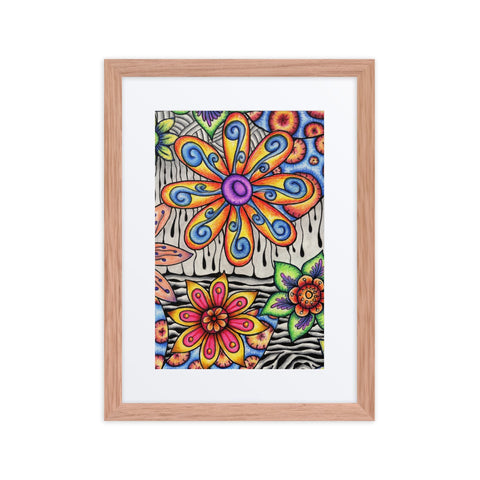 Flowers Over Dark Poster framed print with mat - Martin K Designs