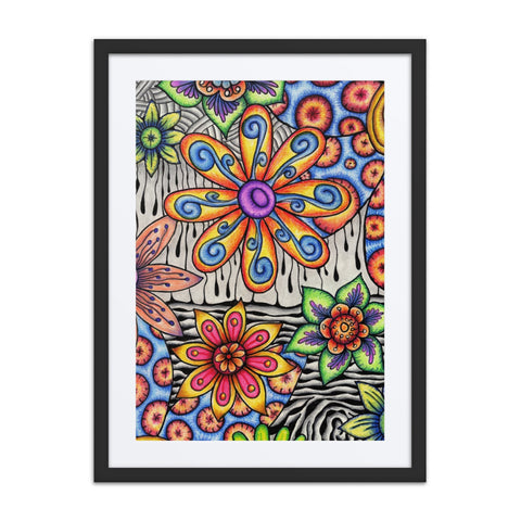 Flowers Over Dark Poster framed print with mat - Martin K Designs