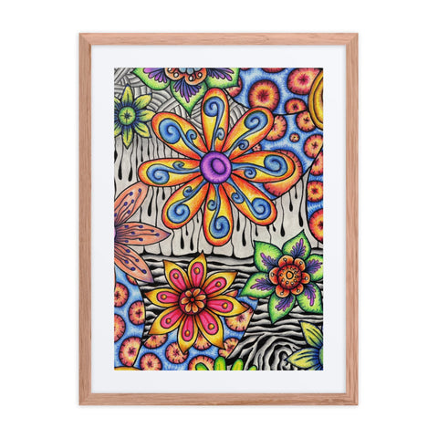Flowers Over Dark Poster framed print with mat - Martin K Designs