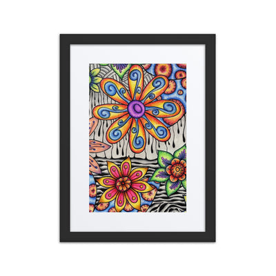 Flowers Over Dark Poster framed print with mat - Martin K Designs