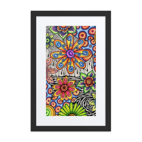 Flowers Over Dark Poster framed print with mat - Martin K Designs