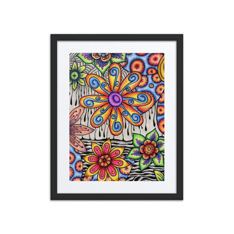 Flowers Over Dark Poster framed print with mat - Martin K Designs