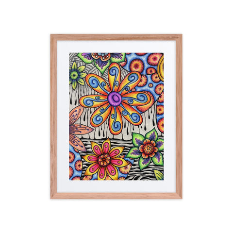 Flowers Over Dark Poster framed print with mat - Martin K Designs
