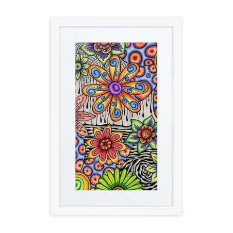 Flowers Over Dark Poster framed print with mat - Martin K Designs