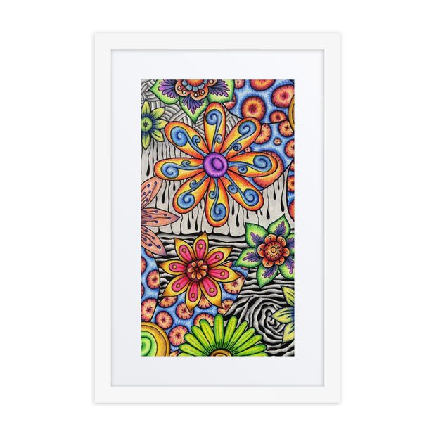 Flowers Over Dark Poster framed print with mat - Martin K Designs