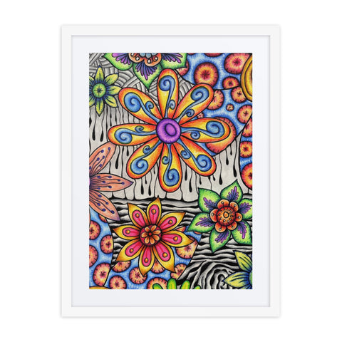 Flowers Over Dark Poster framed print with mat - Martin K Designs