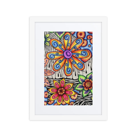 Flowers Over Dark Poster framed print with mat - Martin K Designs
