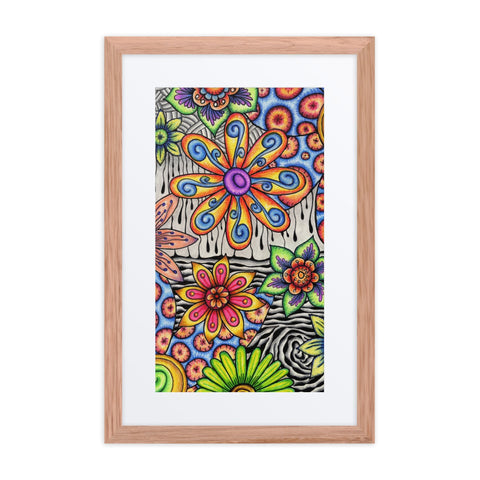 Flowers Over Dark Poster framed print with mat - Martin K Designs