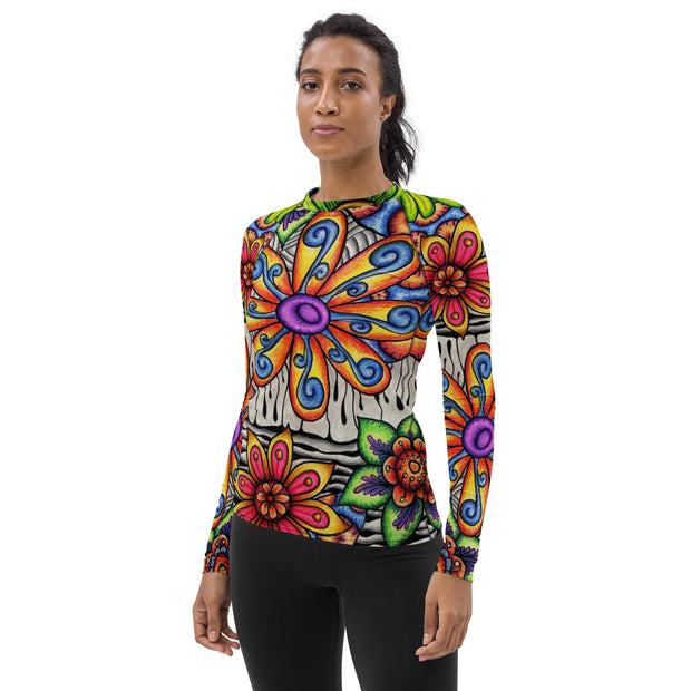 Flowers Over Dark Women's Rash Guard - Martin K Designs
