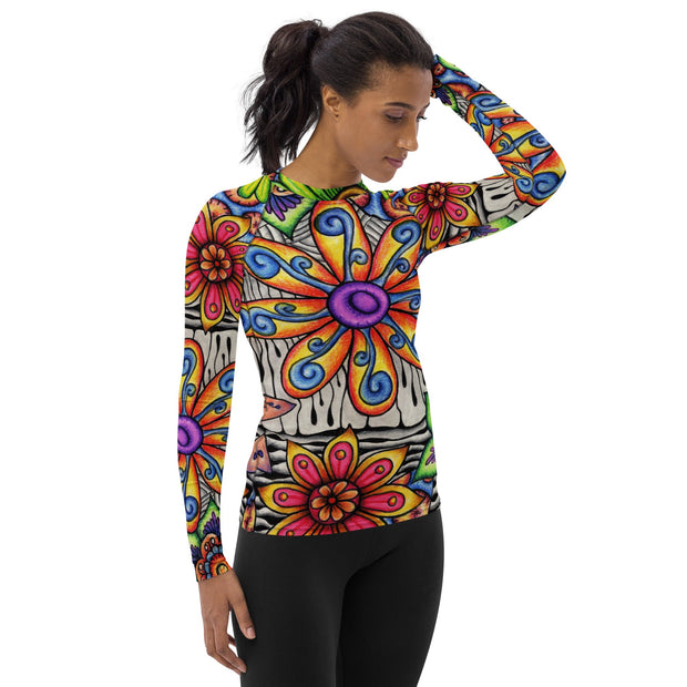 Flowers Over Dark Women's Rash Guard - Martin K Designs