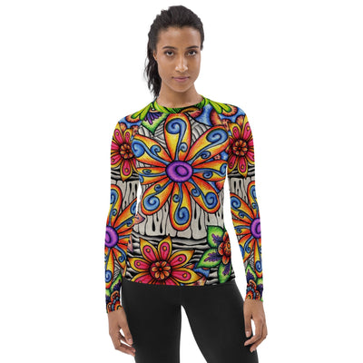 Flowers Over Dark Women's Rash Guard - Martin K Designs