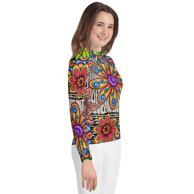 Flowers Over Dark Youth Rash Guard - Martin K Designs
