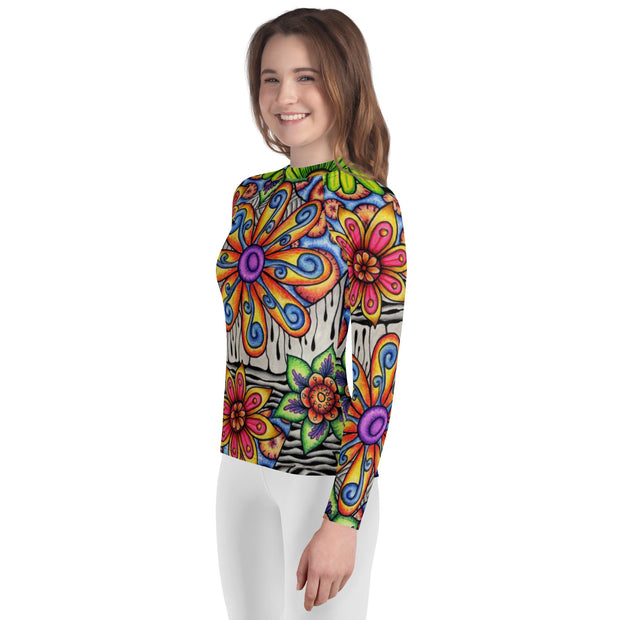 Flowers Over Dark Youth Rash Guard - Martin K Designs